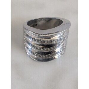 Lia Sophia Revved Up Silver Tone Multi Band Ring Crystal Accents Statement Bold